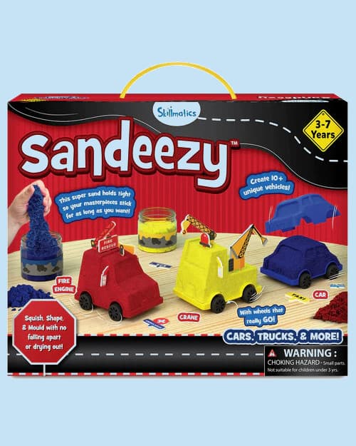Skillmatics Sandeezy Cars, Trucks & More Sand Playset | Moulds, Tools & Accessories | Mess-Free Sensory Toy | Ages 3–7