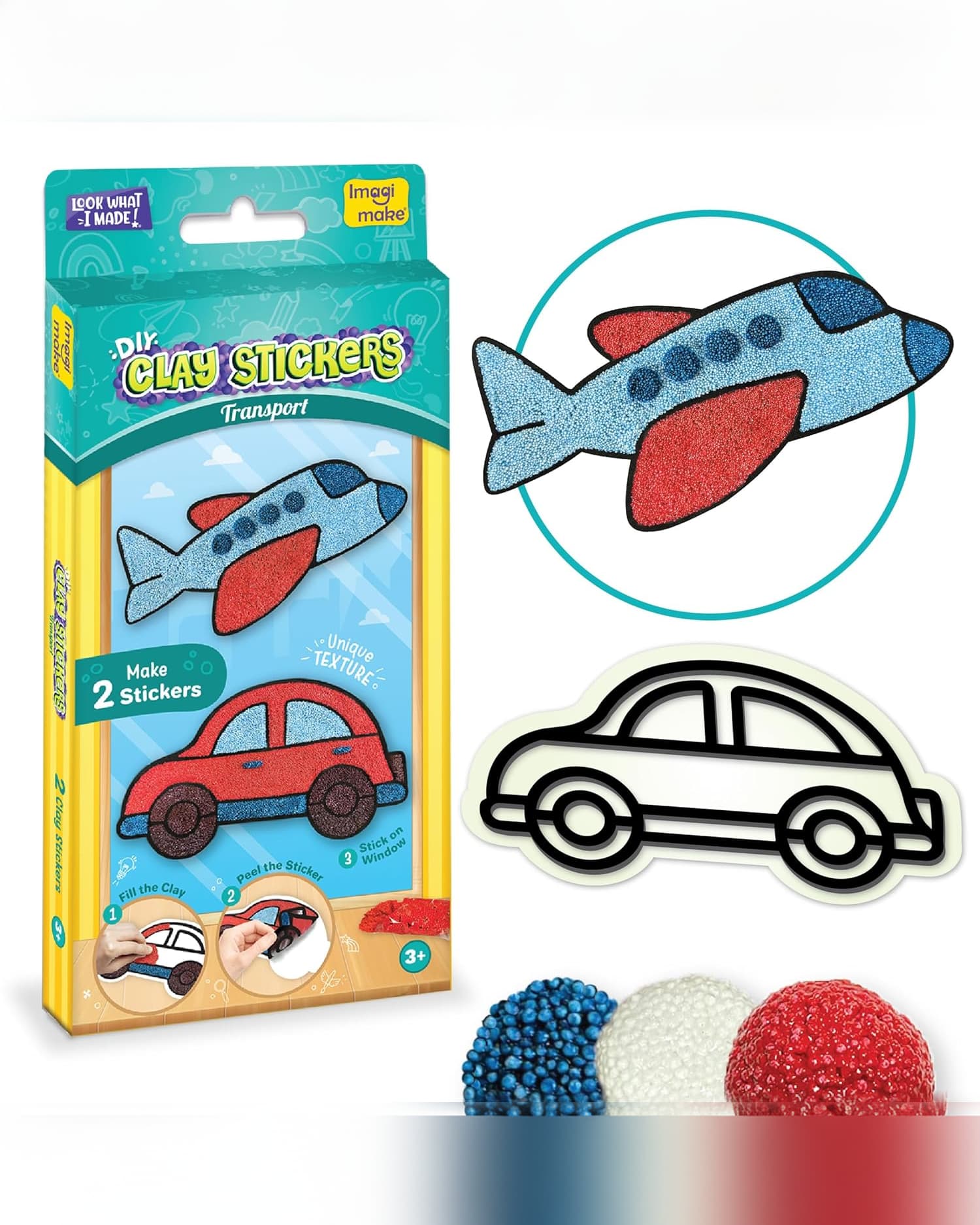 Imagimake Transport Clay Stickers Unique Texture DIY Kit – Mess-Free & Friendly Clay Craft Make 2 Stickers For Ages 3+