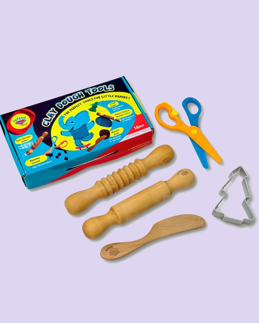 Lattooland Play Dough Tools Wooden Tools for Clay Montessori Toys Pretend Durable & Safe Set of 5 Tools For Kids