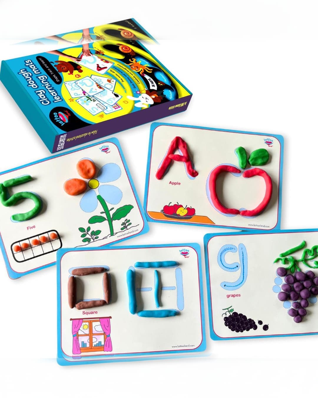 Lattooland Clay Dough Learning Mats | 36 mats | Learn Alphabets, Numbers, Shapes