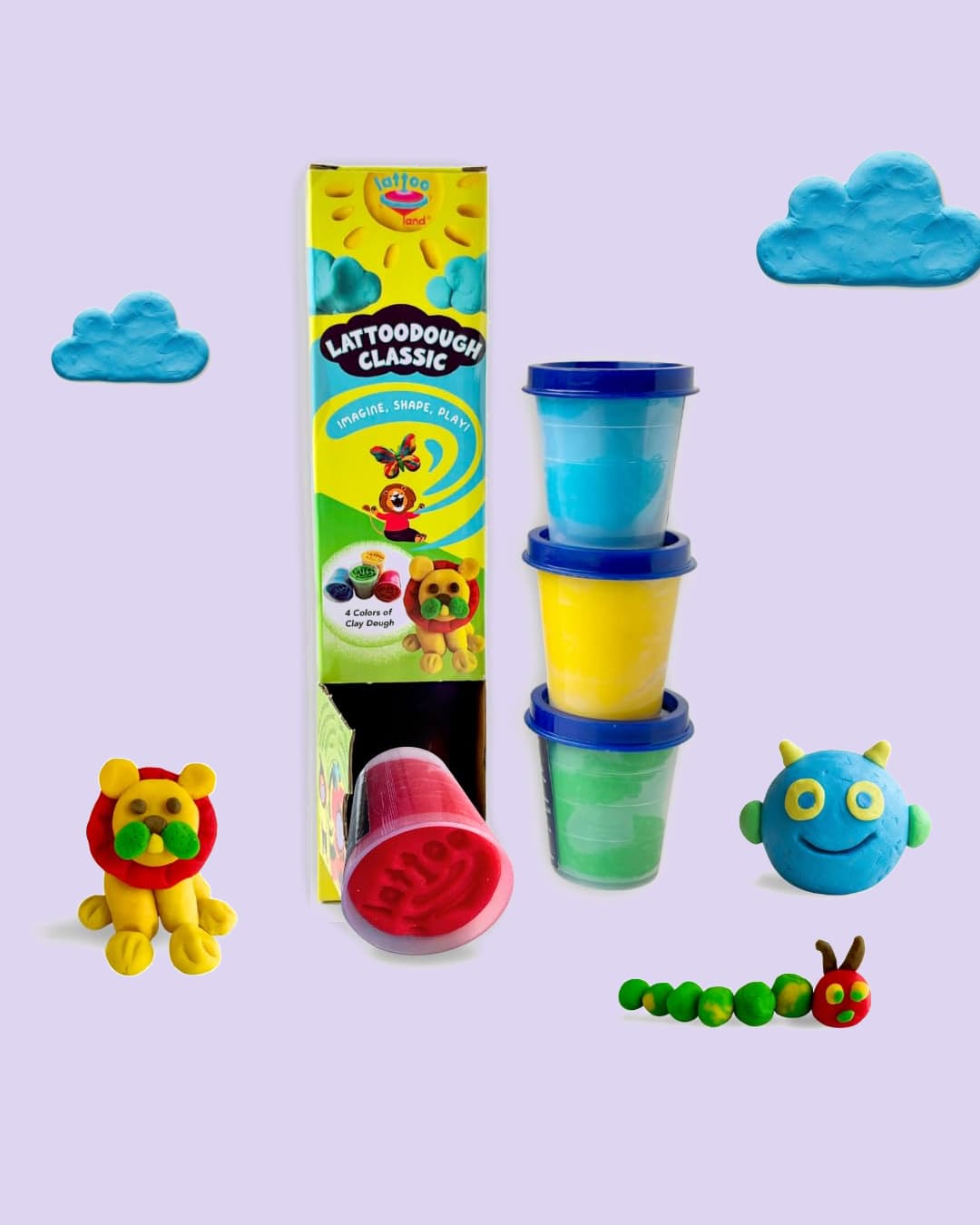Lattooland Dough Classic for Kids – Taste Safe, Non-Toxic Soft Sensory Clay, 4 Colors Modelling Toy Set