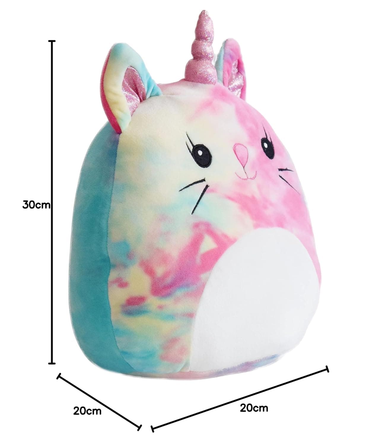 Mirada Tie Dye Cat Face Soft Plush Toy – 30cm | Cute Colourful Kitty Stuffed Cushion for Kids & Girls