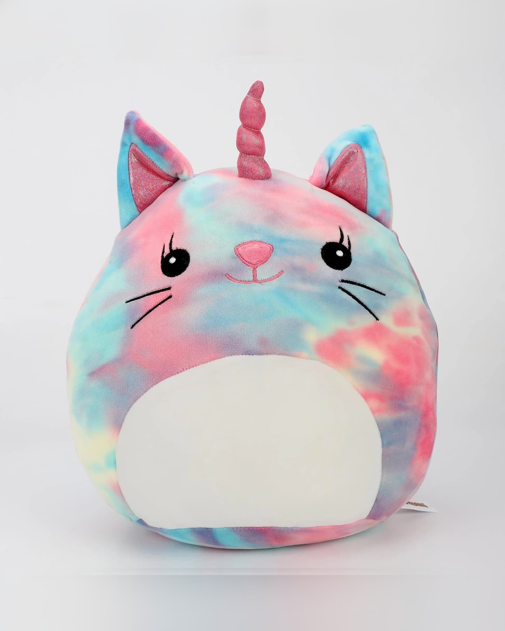 Mirada Tie Dye Cat Face Soft Plush Toy – 30cm | Cute Colourful Kitty Stuffed Cushion for Kids & Girls