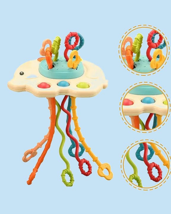 Kidology Elephant Pull String Toy for Babies – Food-Grade Pull String, Teether for 6+ Months, Boys & Girls (color may vary)