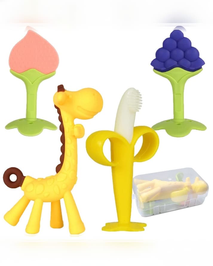 Kidology Silicone Baby Theether Toys- Set of 4 Pcs for Infants, Gum Relief Toy for Newborns & Toddlers