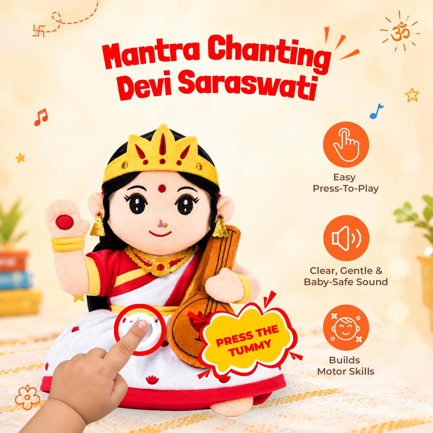 Panda's Box Mantra Chanting Devi Saraswati Plush Toy 28 cm (Medium) –Plush toy for Kids