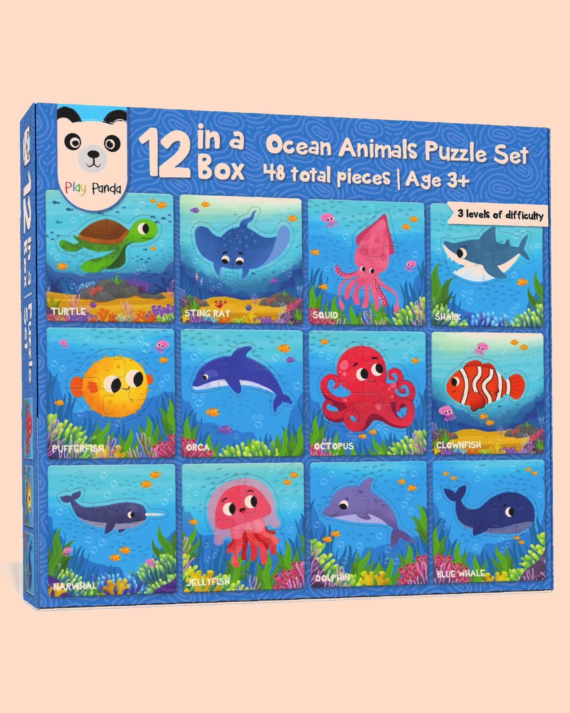 Play Panda 12-in-1 Ocean Animals Puzzle Set for Kids, Preschool Educational Brain Development Activity Box - 48 Pieces