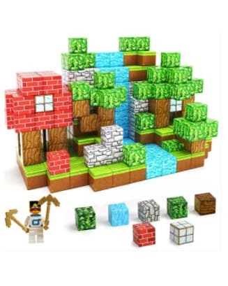 Kidology Magnetic Creative Builder Blocks MineCrafter Toy Set, 48 Pieces (Ages 3+) - Multicolor