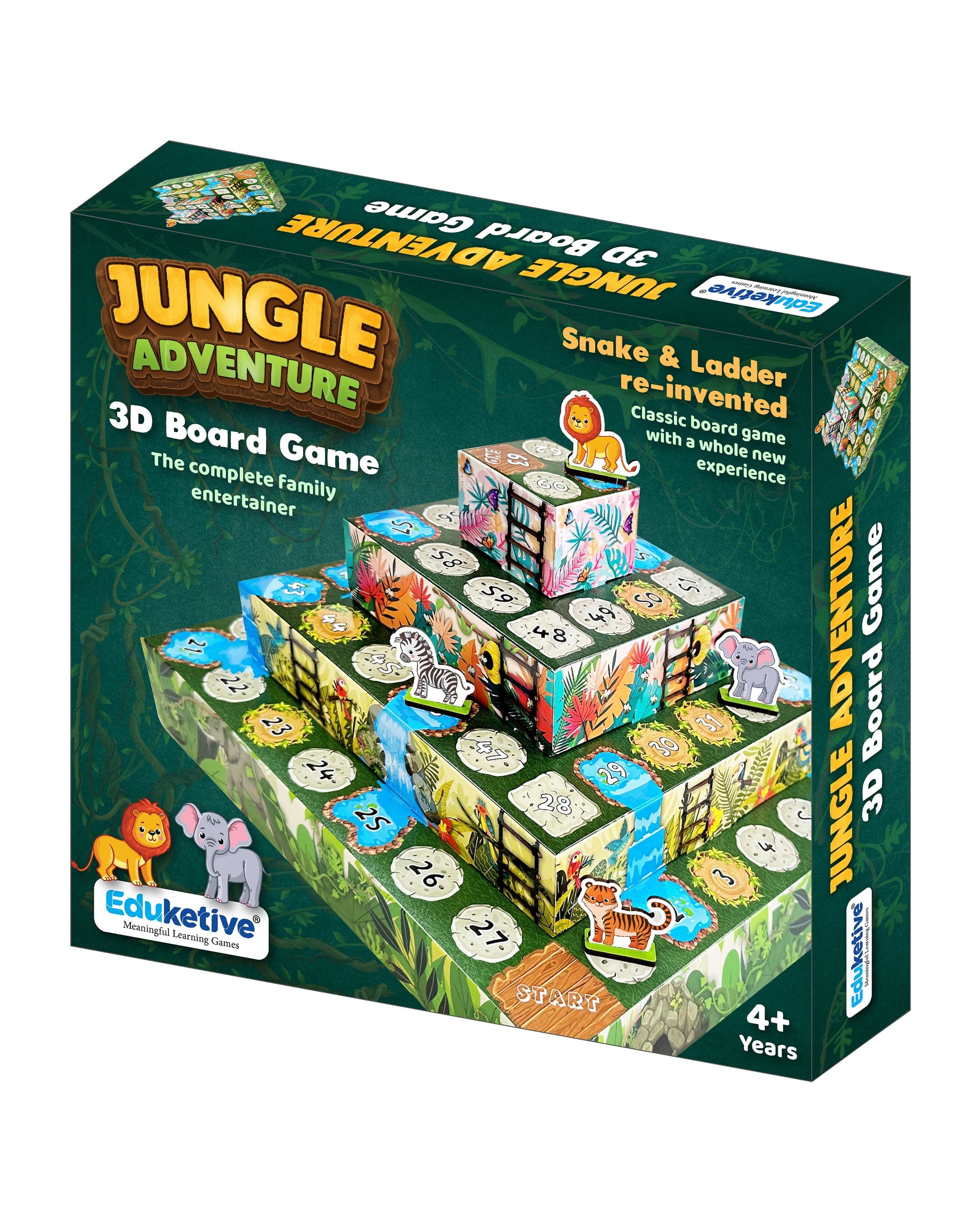 Eduketive Jungle Adventure 3D Board Game Snake and Ladder Reinvented Classic Family Educational Activity Set Multi Color