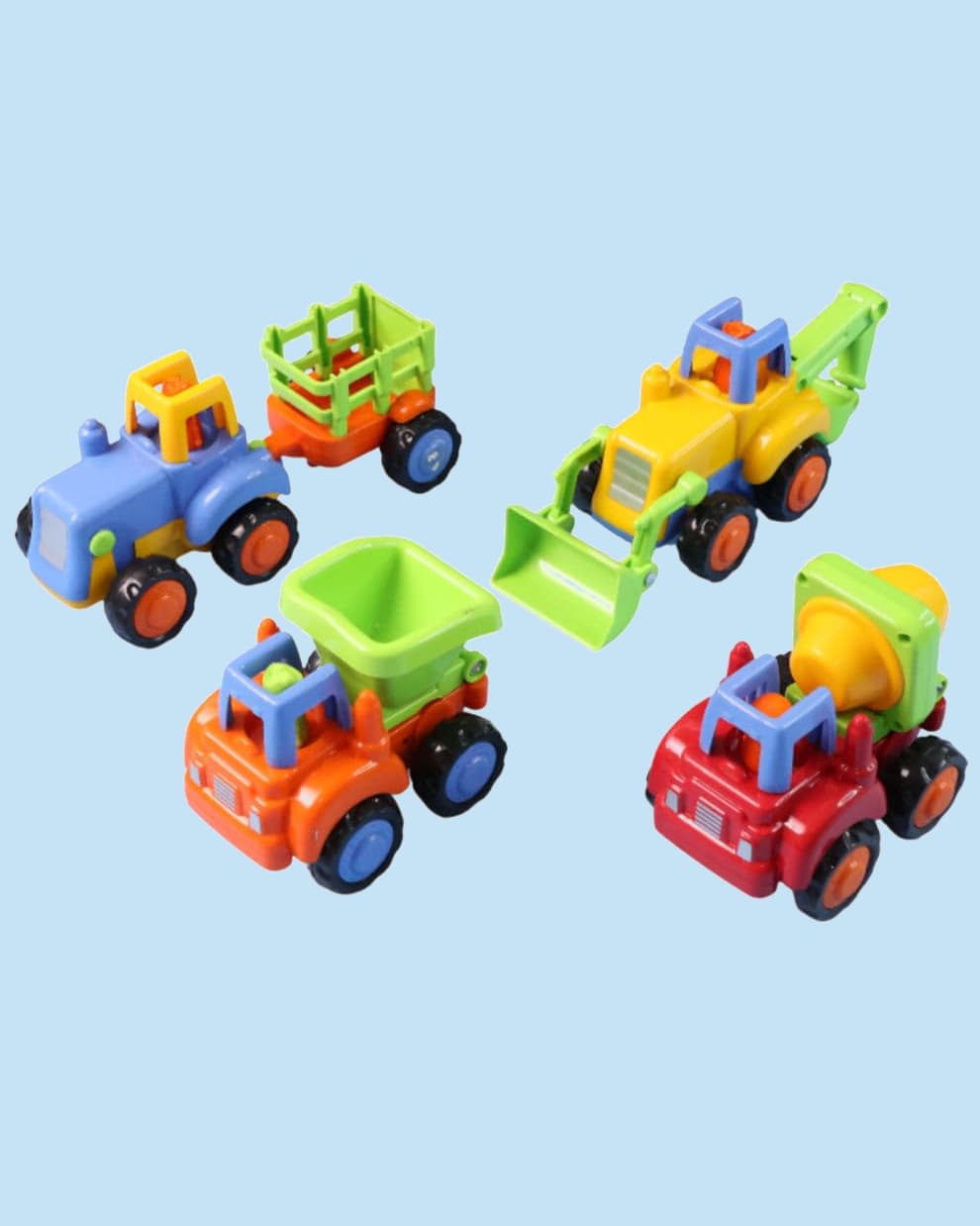 DeoDap My Own Itsy Bitsy 5-in-1 Pull Back Construction Vehicle Set | 4 Mini Toy Vehicles for Kids 18+ Months