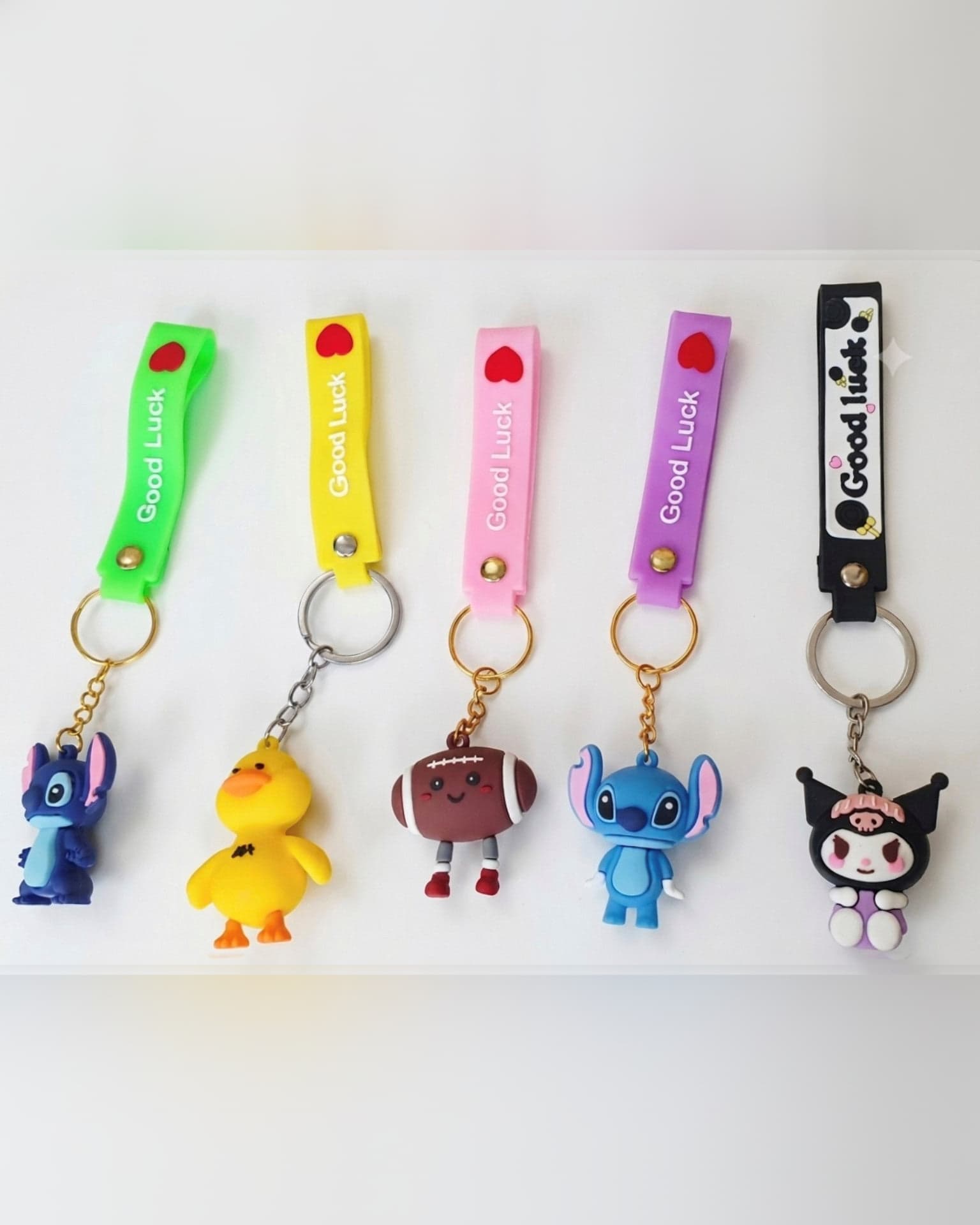 Cartoon Character Keychain Pack of 5 Mixed Designs with Silicone Strap & Metal Ring | Colour & Design May Vary