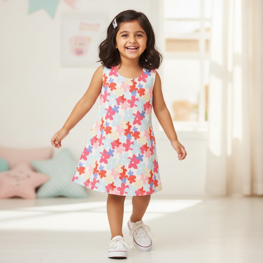 Chocoberry Girls Multi Color Cotton Blend Sleeveless Frock Dress