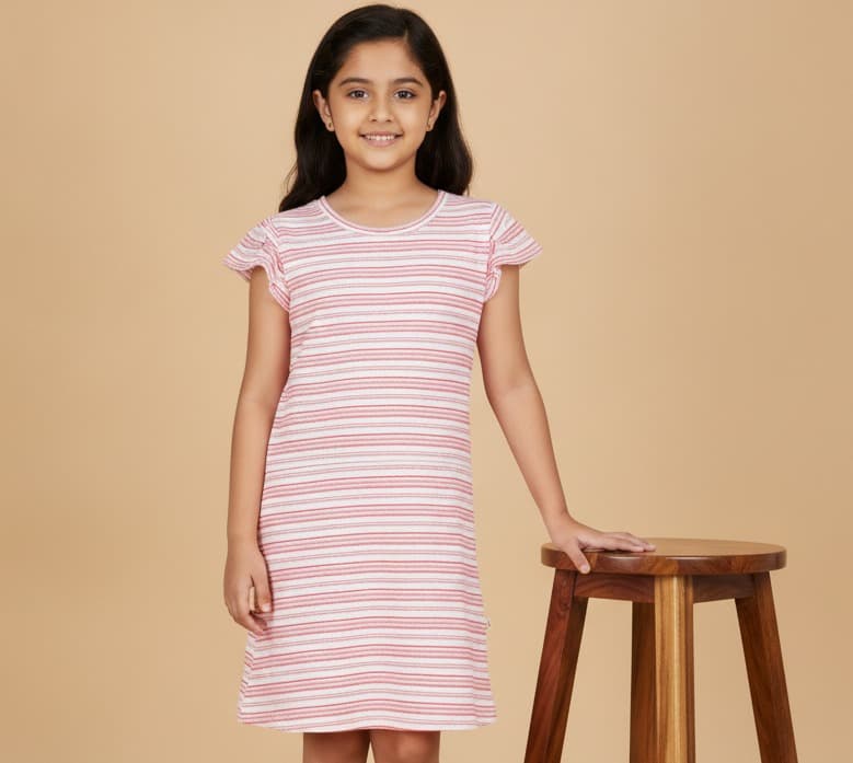 Happy Faces Girls Multicolor Cotton One-Piece Dress | Short Sleeves | Round Neck | Slip-On | All-Season Casual & Outdoor Wear