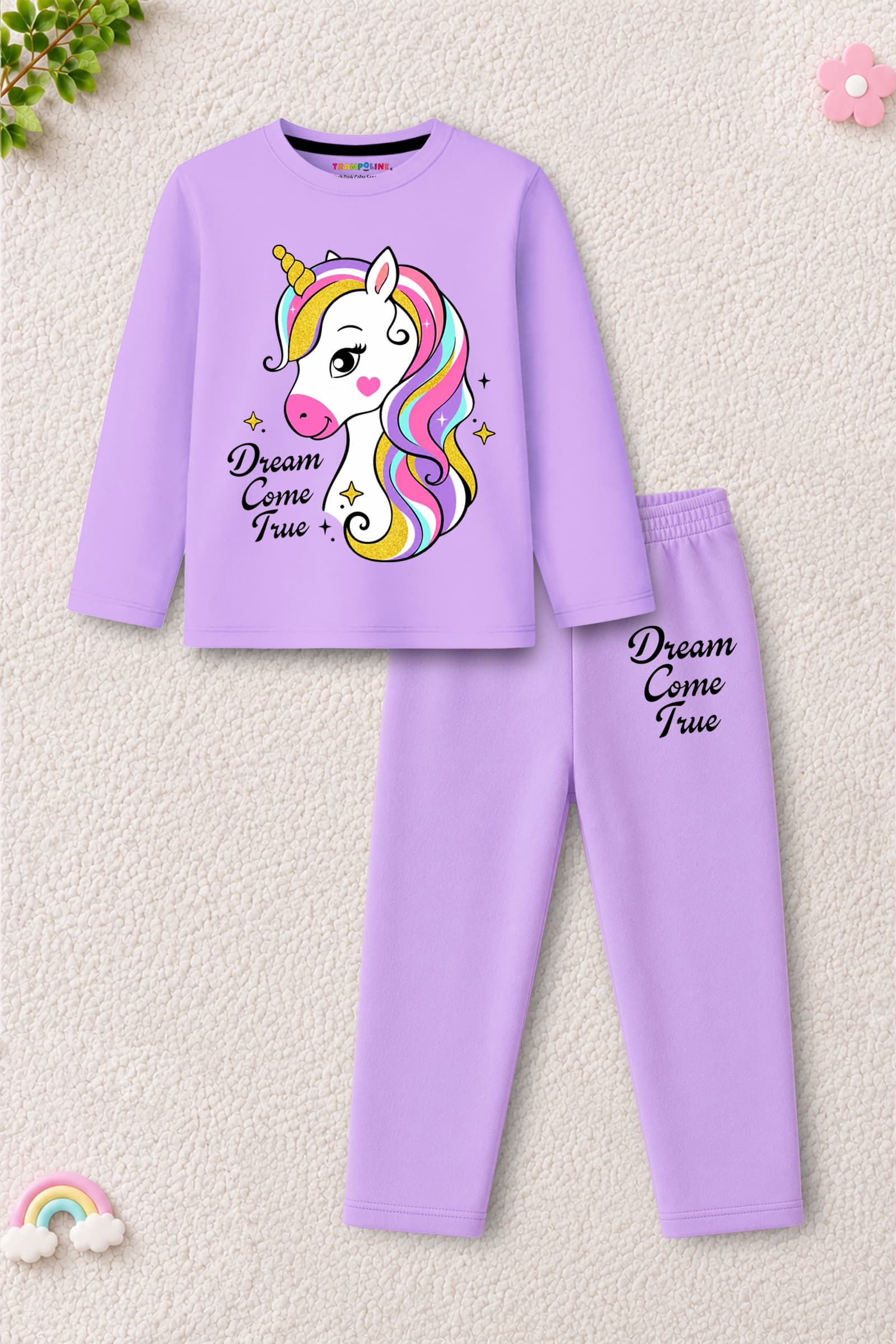 Trampoline Multi Color Girls Casual T-shirt & Joggers Set with Full Sleeves and Round Neck for All Season
