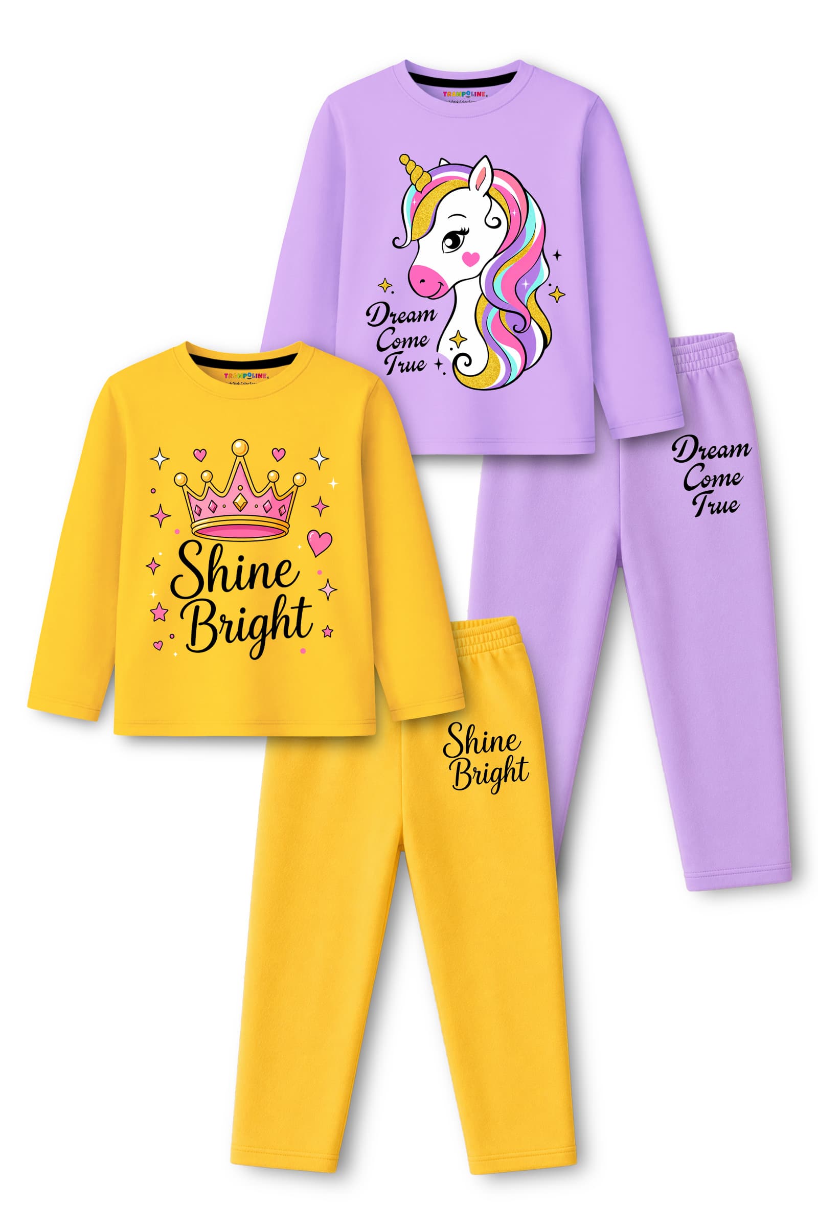 Trampoline Multi Color Girls Casual T-shirt & Joggers Set with Full Sleeves and Round Neck for All Season