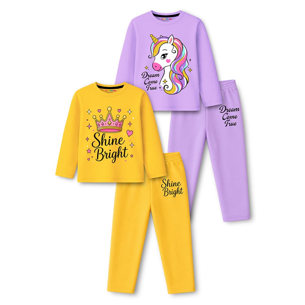 Trampoline Multi Color Girls Casual T-shirt & Joggers Set with Full Sleeves and Round Neck for All Season