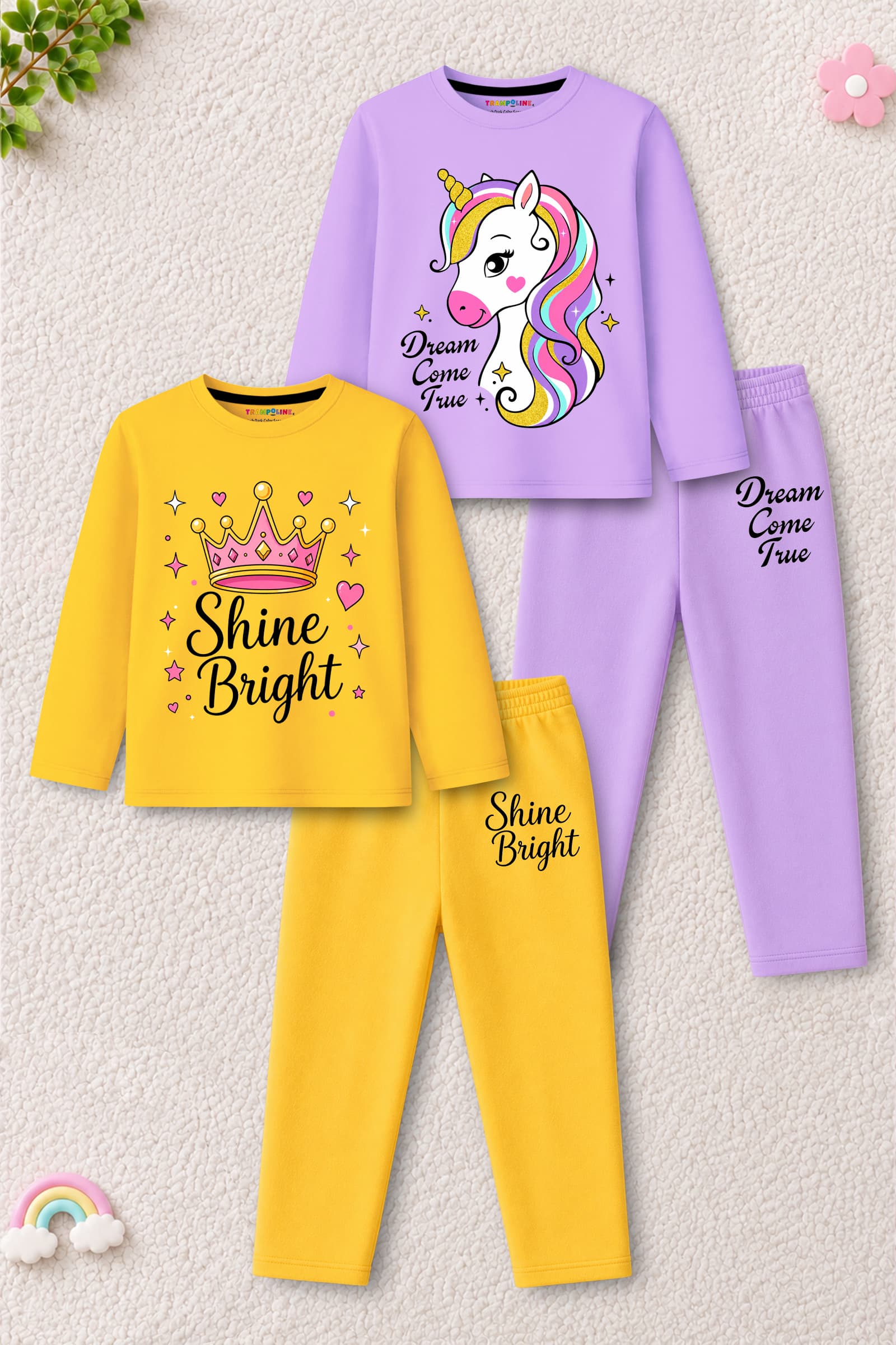 Trampoline Multi Color Girls Casual T-shirt & Joggers Set with Full Sleeves and Round Neck for All Season