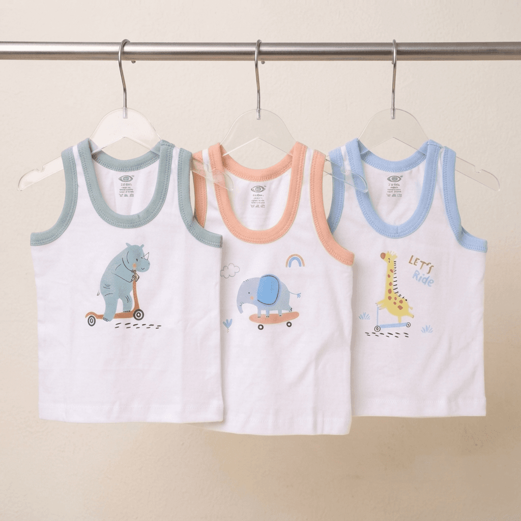 Zero Boys Multi Color Cotton Singlet Sleeve Vest with "LET'S Ride" Print for Casual Summer Wear
