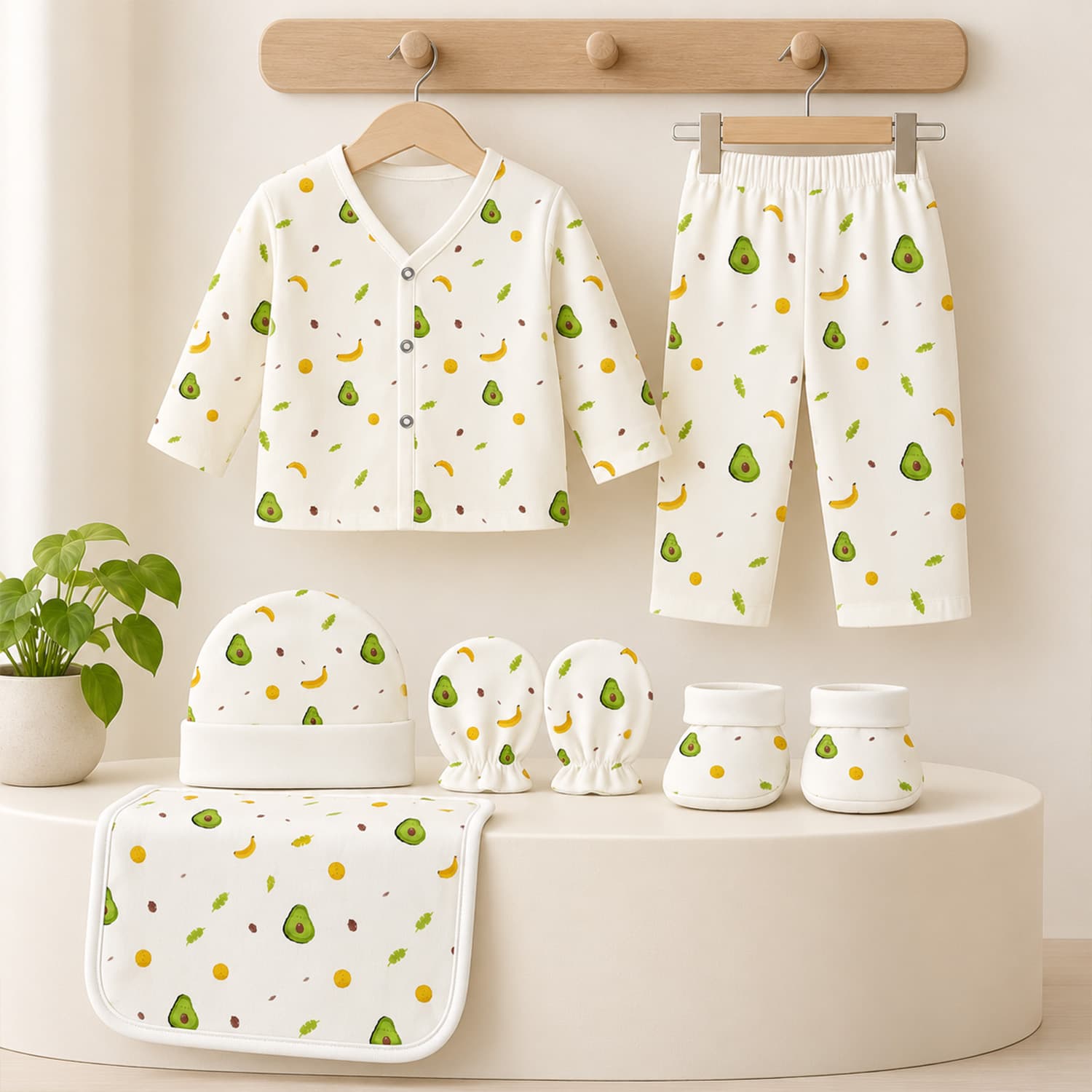 Momshome Unisex Cotton V-Neck Full Sleeve Pyjama Set with Front Snap Button Closure – Multicolor