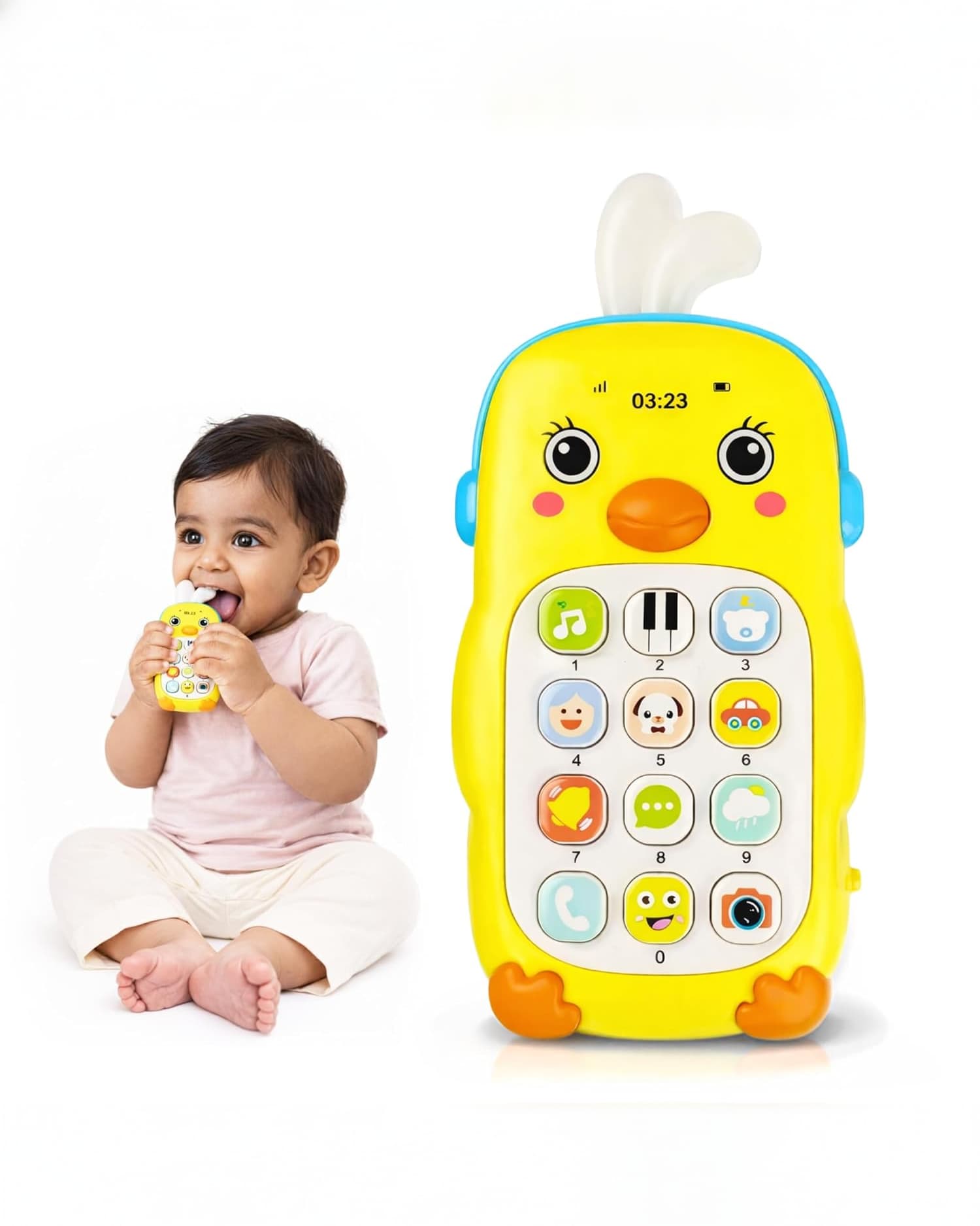 Kidology Interactive Duck Baby Phone Toy with Teether, Musical Learning Mobile Toy for Infants, Montessori Sensory Toy-Yellow