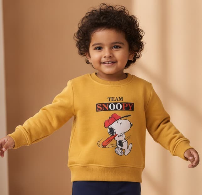 Minute Mirth Boys Yellow TEAM SNOOPY Sweatshirt for Casual Winter Wear