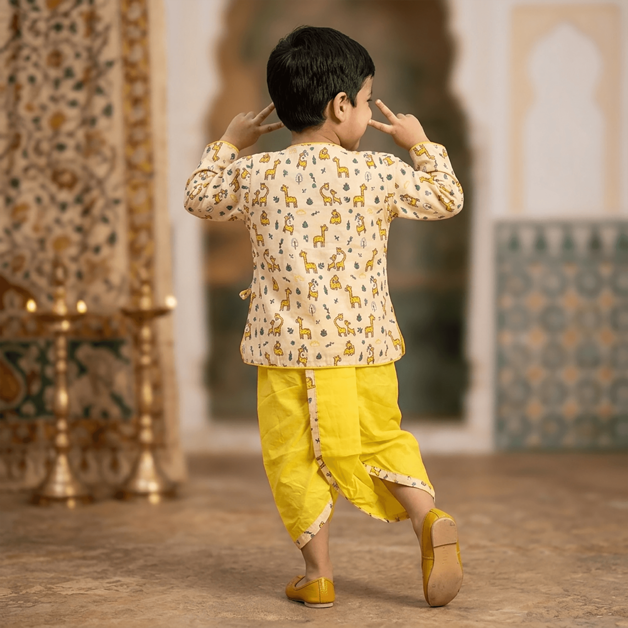 Cuddly Cubs Yellow Dhoti Kurta Set for Boys - Cotton Full Sleeve V Neck Formal/Partywear Ethnic Wear