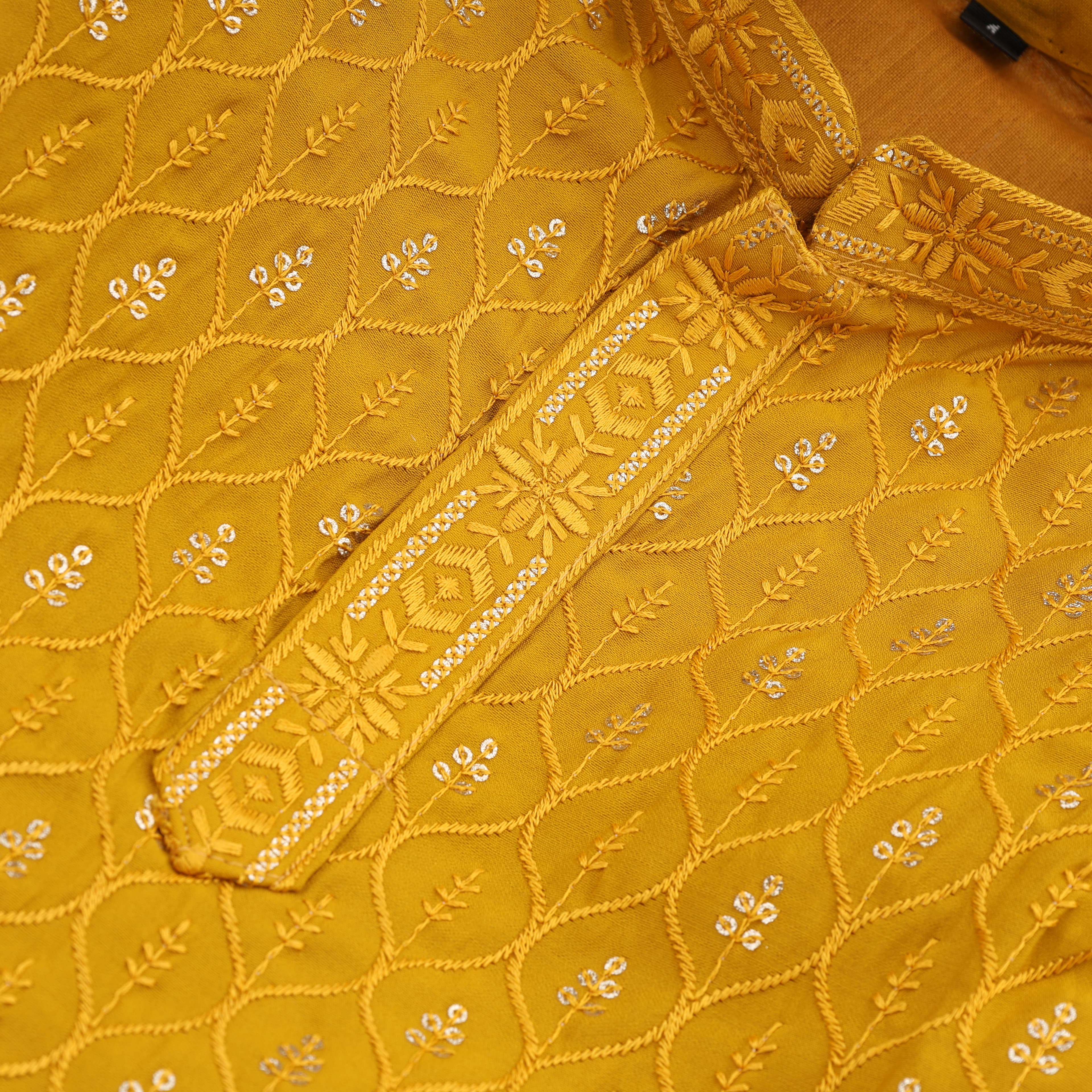 Hathom Yellow Cotton Kurta Pyjama Set for Boys - Full Sleeves, Mandarin Collar, Formal/Partywear, All Season