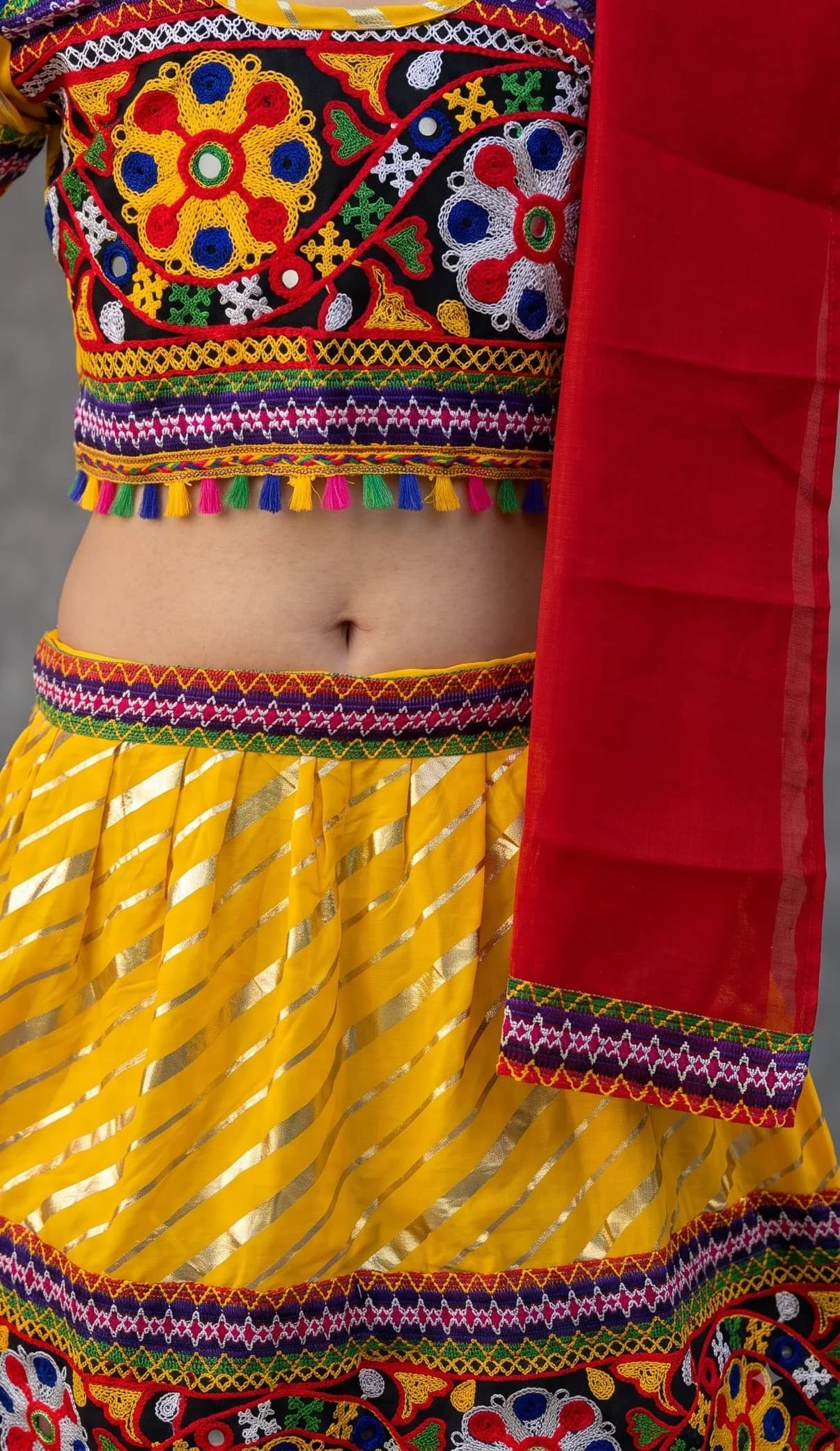 Ahhaaaa Yellow Lehenga Choli for Girls - Ethnic Wear for Formal/Partywear, All Season, Cotton Blend Fabric