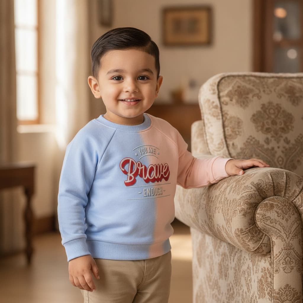 Bumzee Boys Blue Cotton Sweatshirt with "YOU ARE Brave ENOUGH" Text for Casual Winter Wear