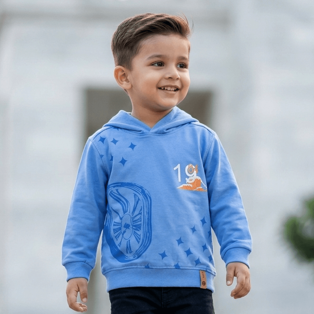 Dear to Dad Boys' Blue Cotton Hoodie with 1984 Print for Casual Winter Wear