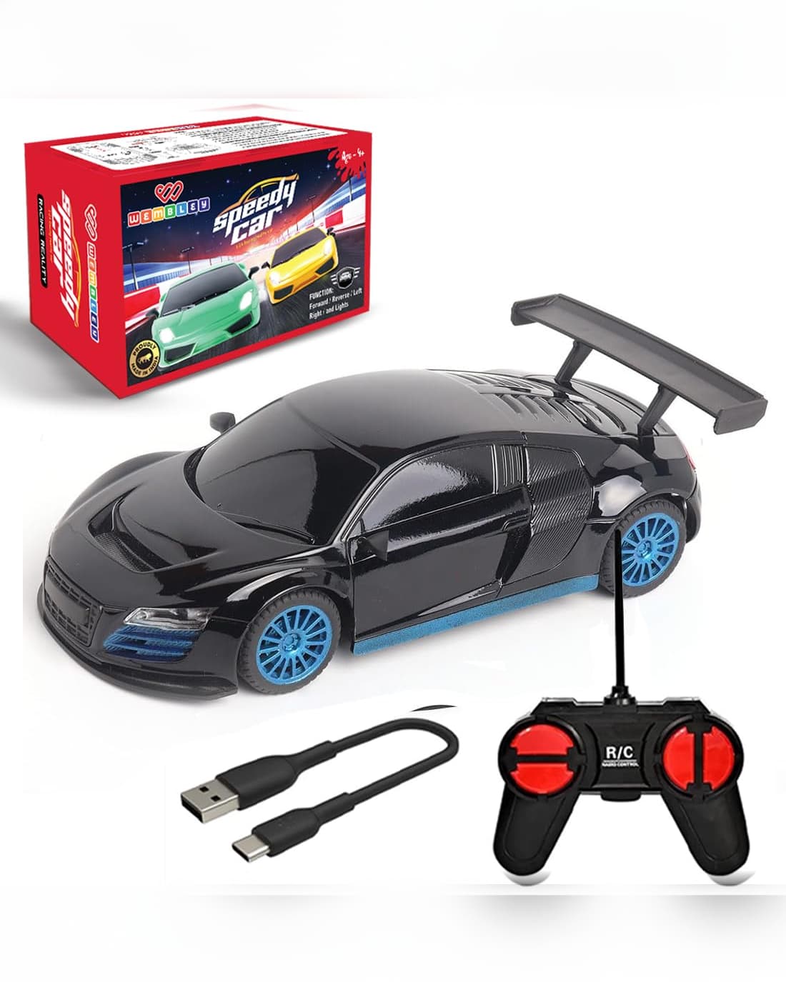 Frendo Rechargeable Remote Control Car-Aud for Kids – Black | High Speed Mini RC Scale Racing Car