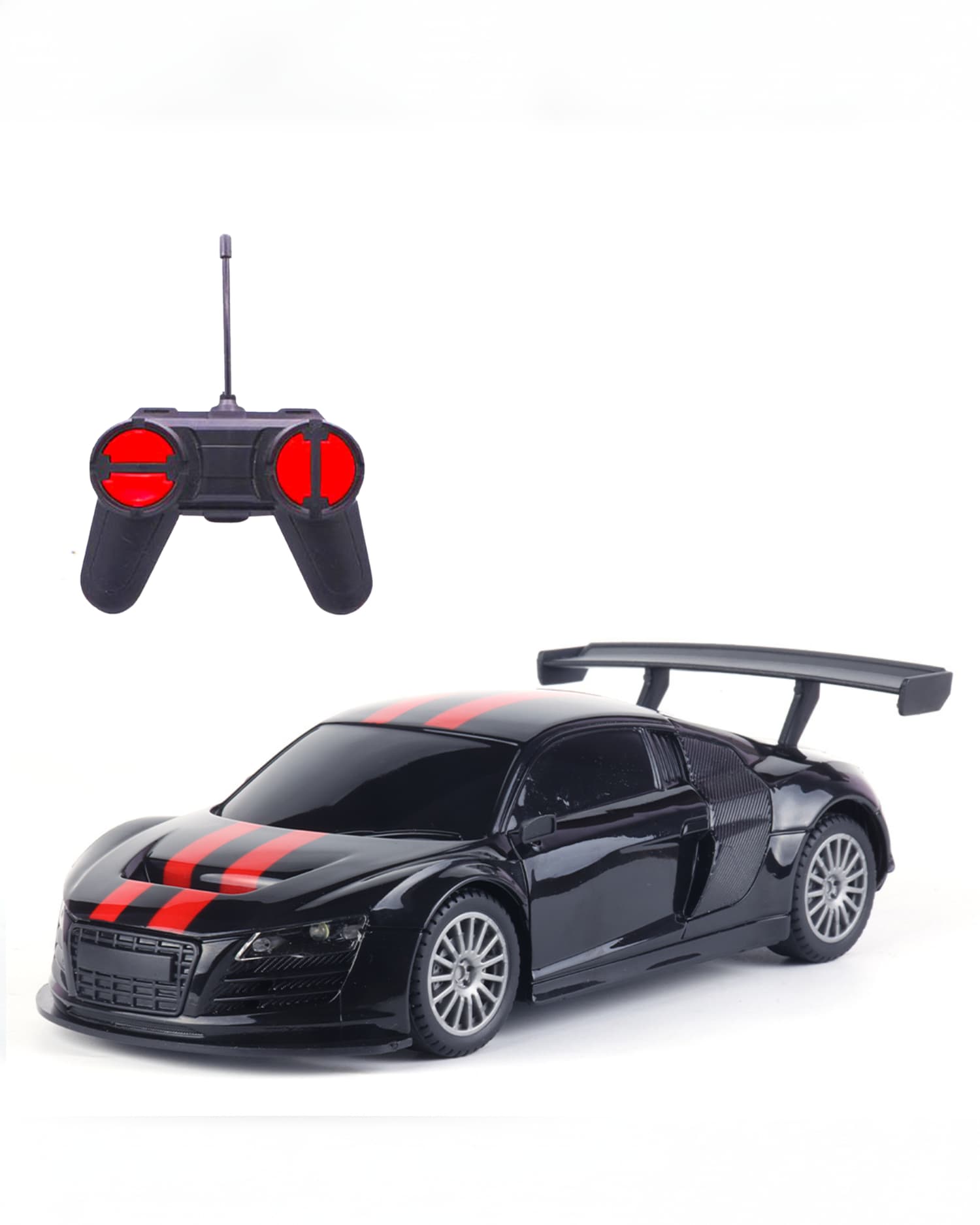 Frendo Aud Hi Speed Rechargeable Remote Control Car Black Red Glossy RC Racing Toy Vehicle for Kids Fast Drive Fun LED