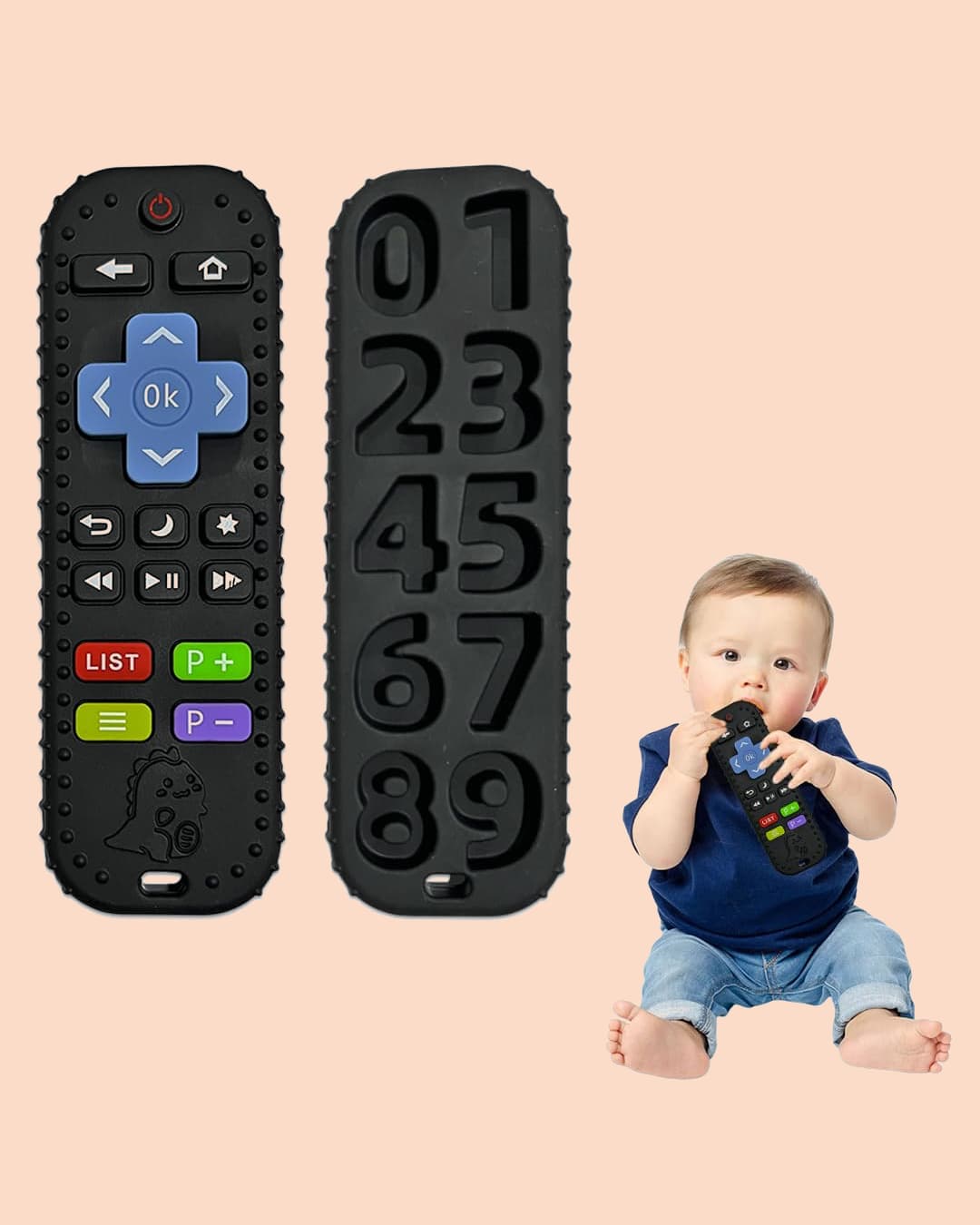 FunBlast Silicone Remote Teether for Babies | BPA-Free Teething Toy for 3-12 Months Biting Skill Development Black