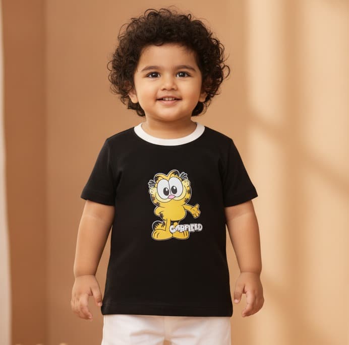Minute Mirth Boys' Black Garfield T-Shirt for Casual Summer Wear