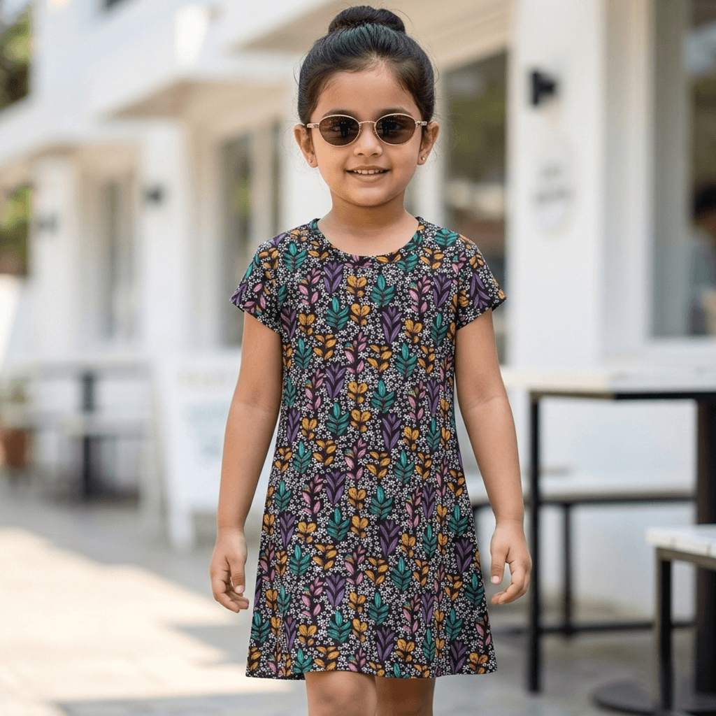 Eteenz Girls Black Cotton One Piece Dress for Casual Summer Wear