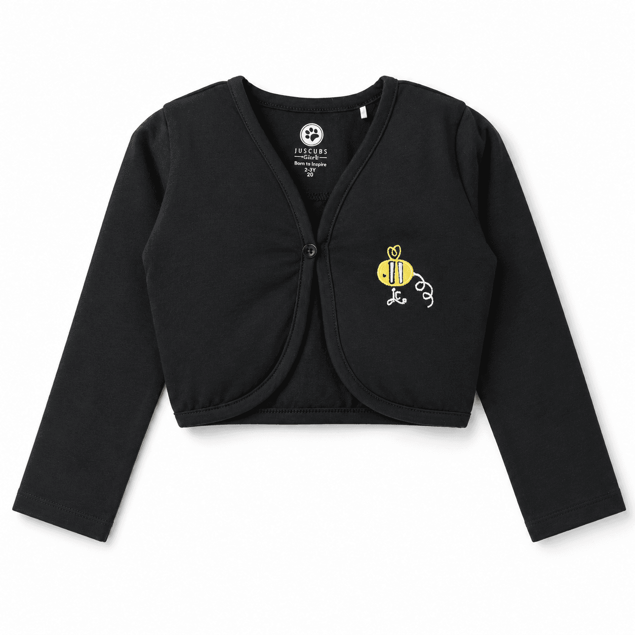 Jus Cubs Girls Black Full Sleeve V Neck Cardigan for Casual Daily Wear All Season
