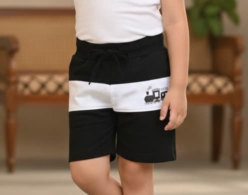 KIDZU Boys Black Cotton Above Knee Length Shorts with Drawstring for Casual Summer Wear