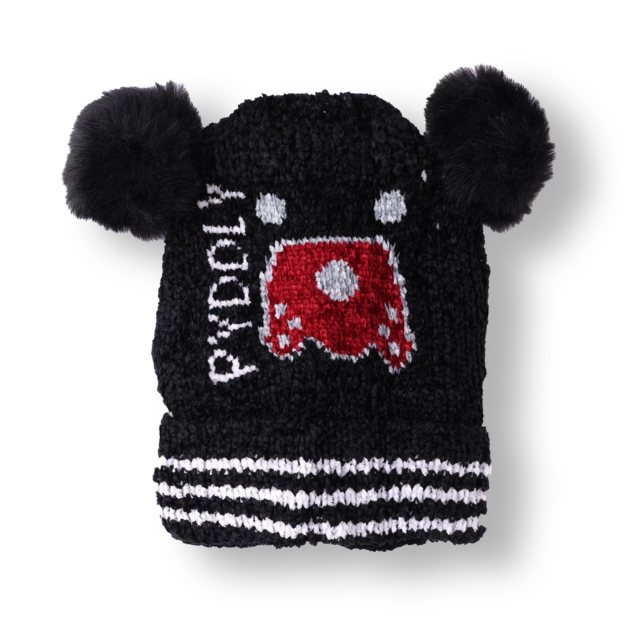 Oh! Hats Unisex Woolen Beanie Cap with Placement Print for Casual & Outdoor Wear - Black