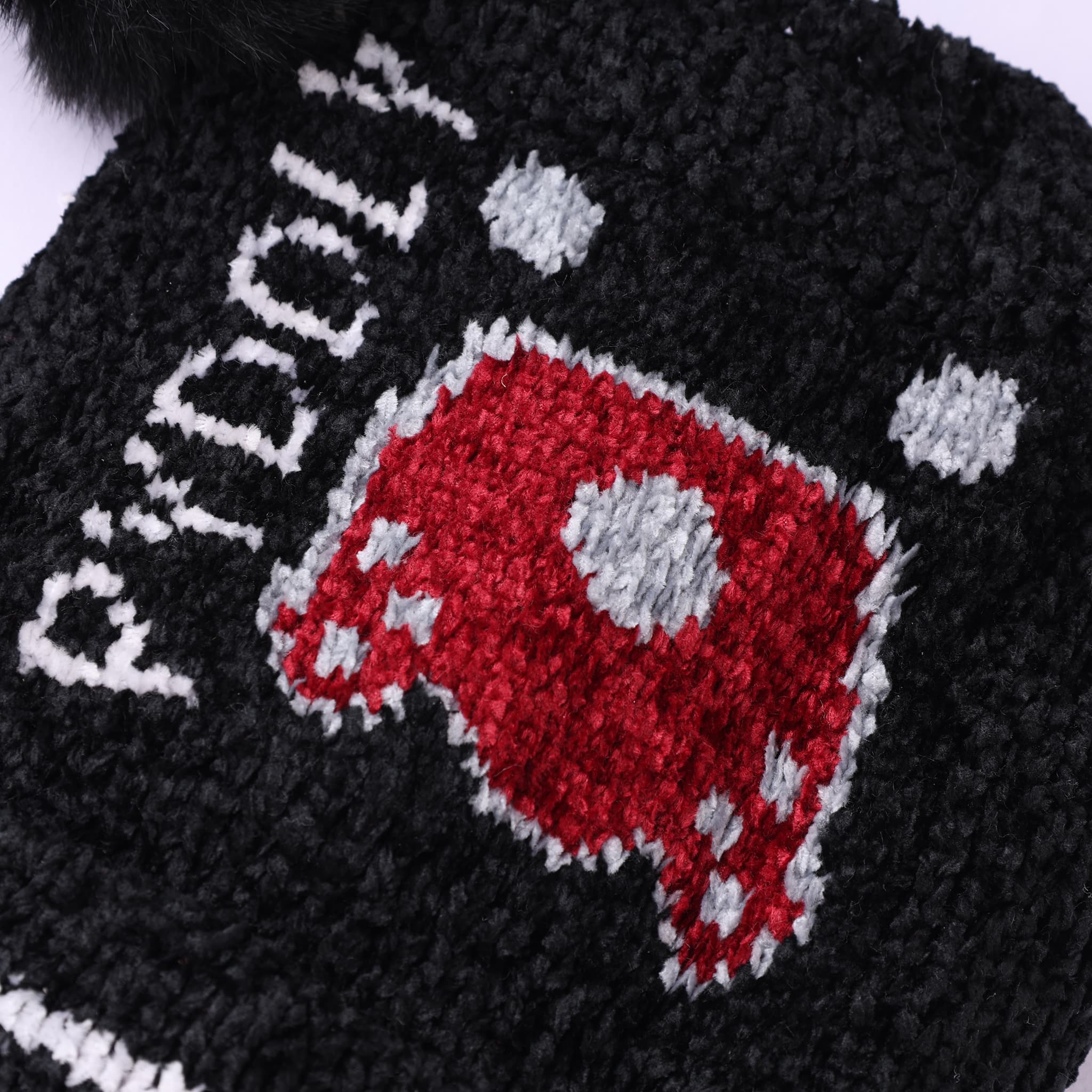 Oh! Hats Unisex Woolen Beanie Cap with Placement Print for Casual & Outdoor Wear - Black
