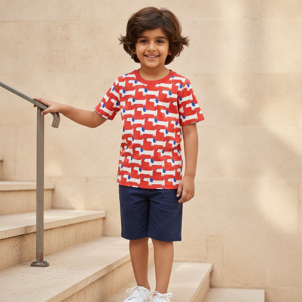 Spunkies Boys Red Cotton Casual T-Shirt | Round Neck Short Sleeve