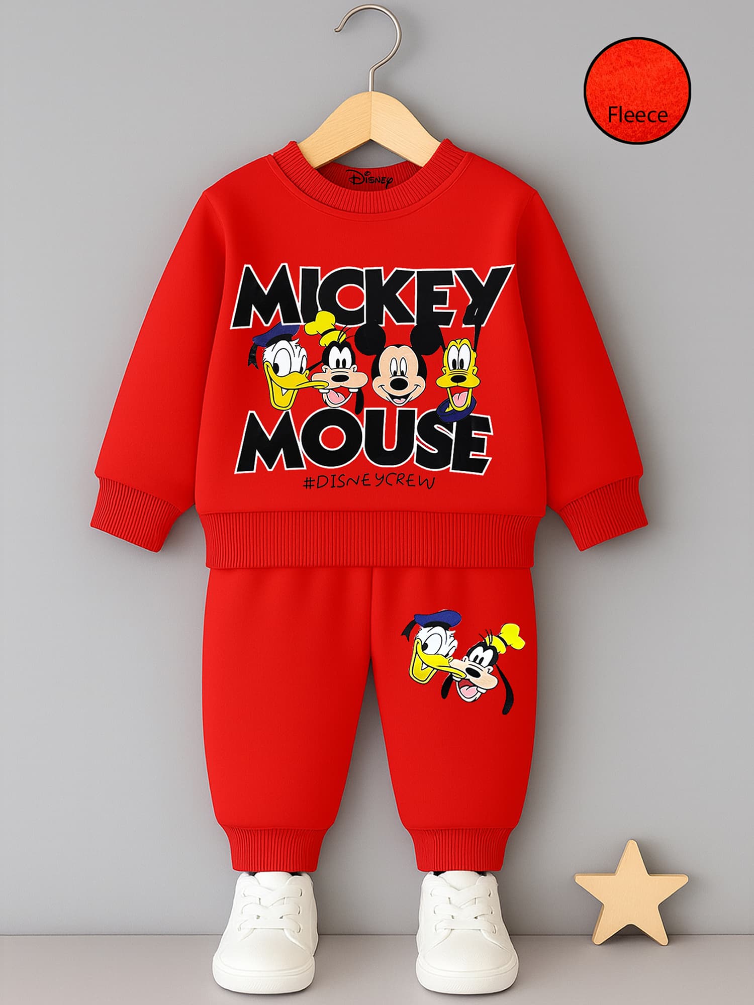 Kuchipoo Boys Red Mickey Mouse T-shirt & Joggers Set for Winter Casual Wear
