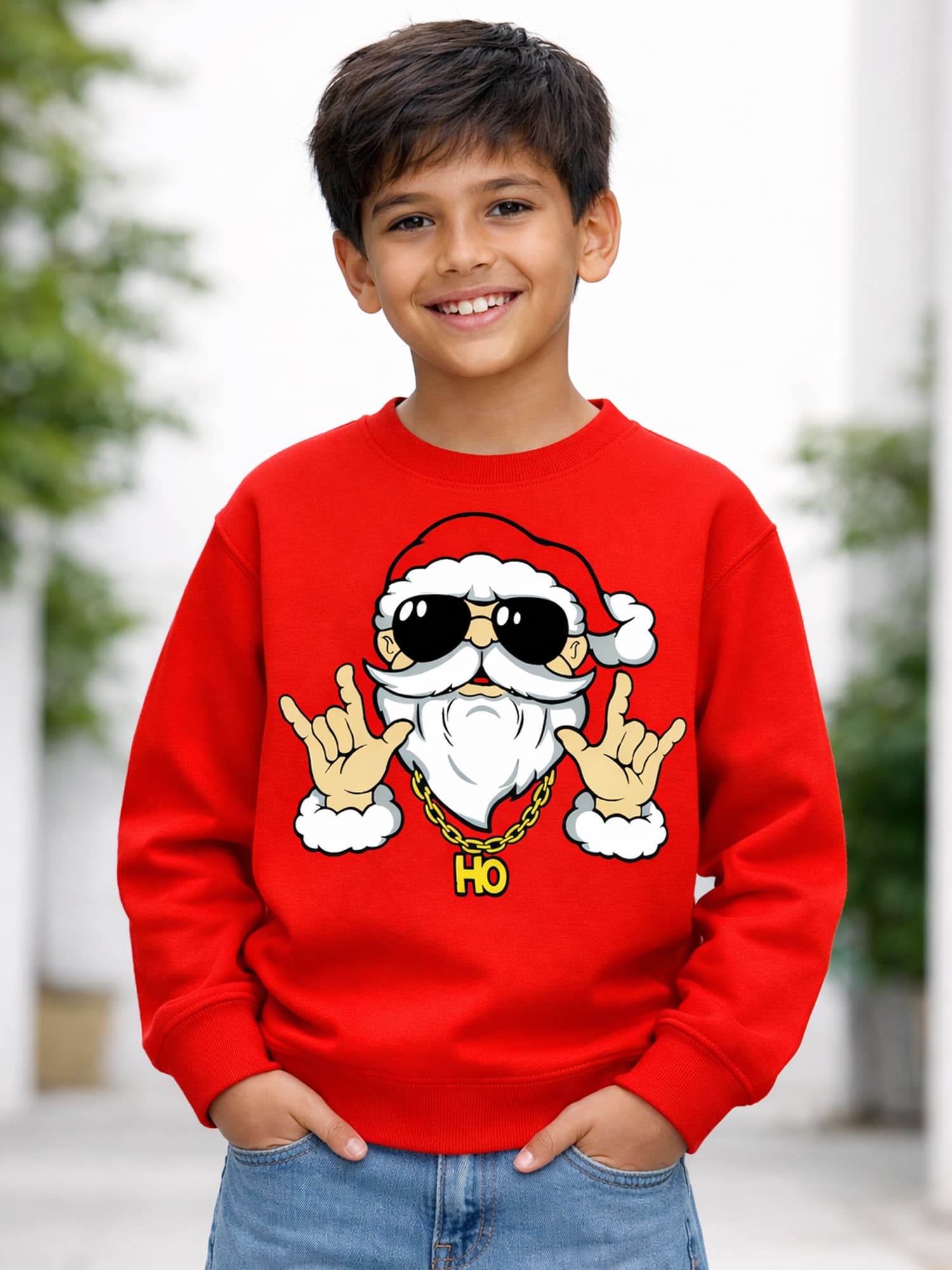 Kuchipoo Boys Red Cotton Blend Full Sleeve Pullover Sweater with HO Text for Casual Winter Wear