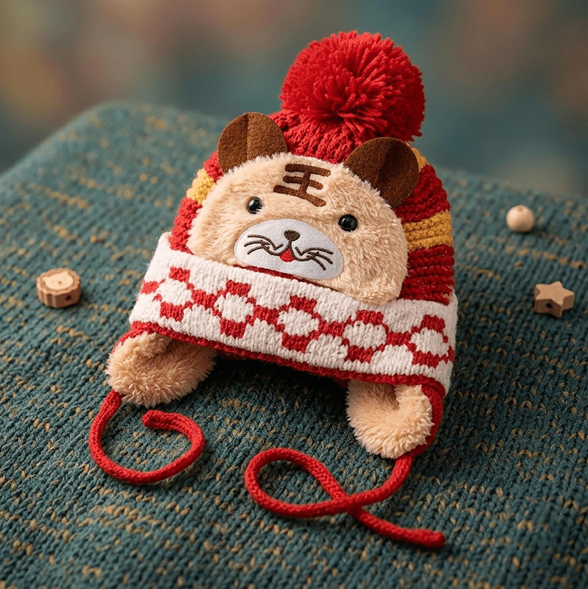 Oh! Hats Unisex Red Applique Woolen Beanie Cap | Warm Winter Headwear for Cold Weather & Daily Wear