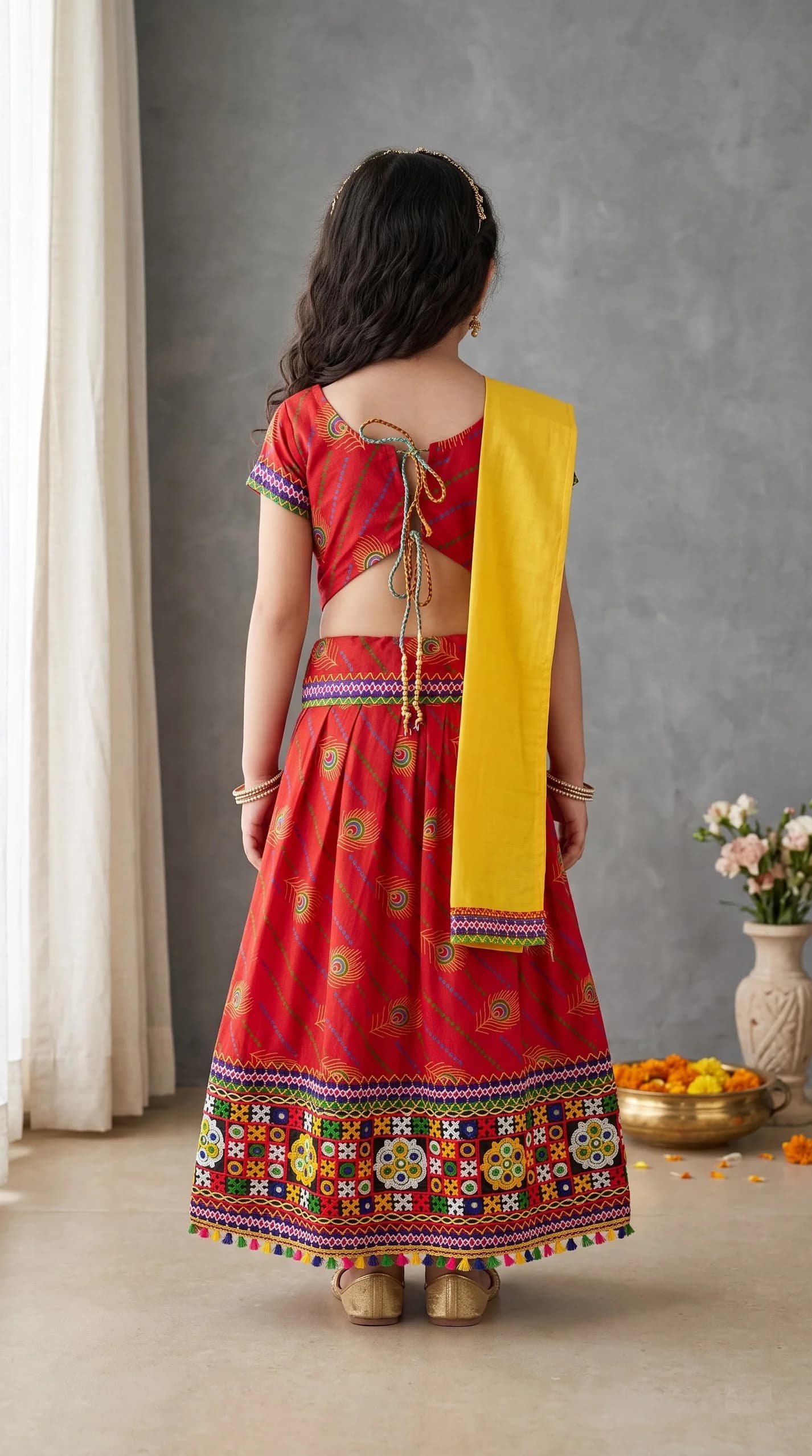 Ahhaaaa Red Lehenga Choli for Girls - Ethnic Wear for Formal/Partywear, All Season, Cotton-Blend Fabric