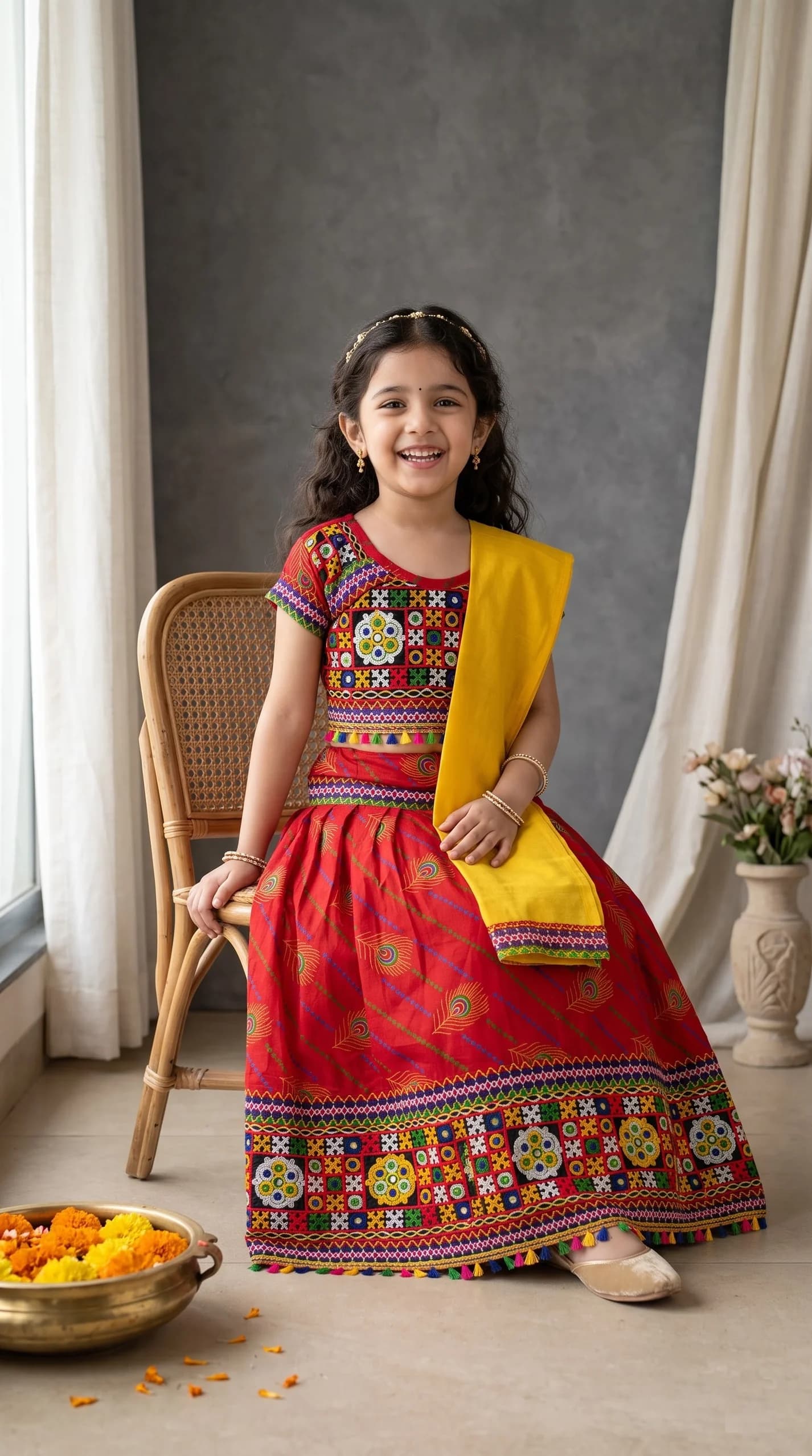 Ahhaaaa Red Lehenga Choli for Girls - Ethnic Wear for Formal/Partywear, All Season, Cotton-Blend Fabric