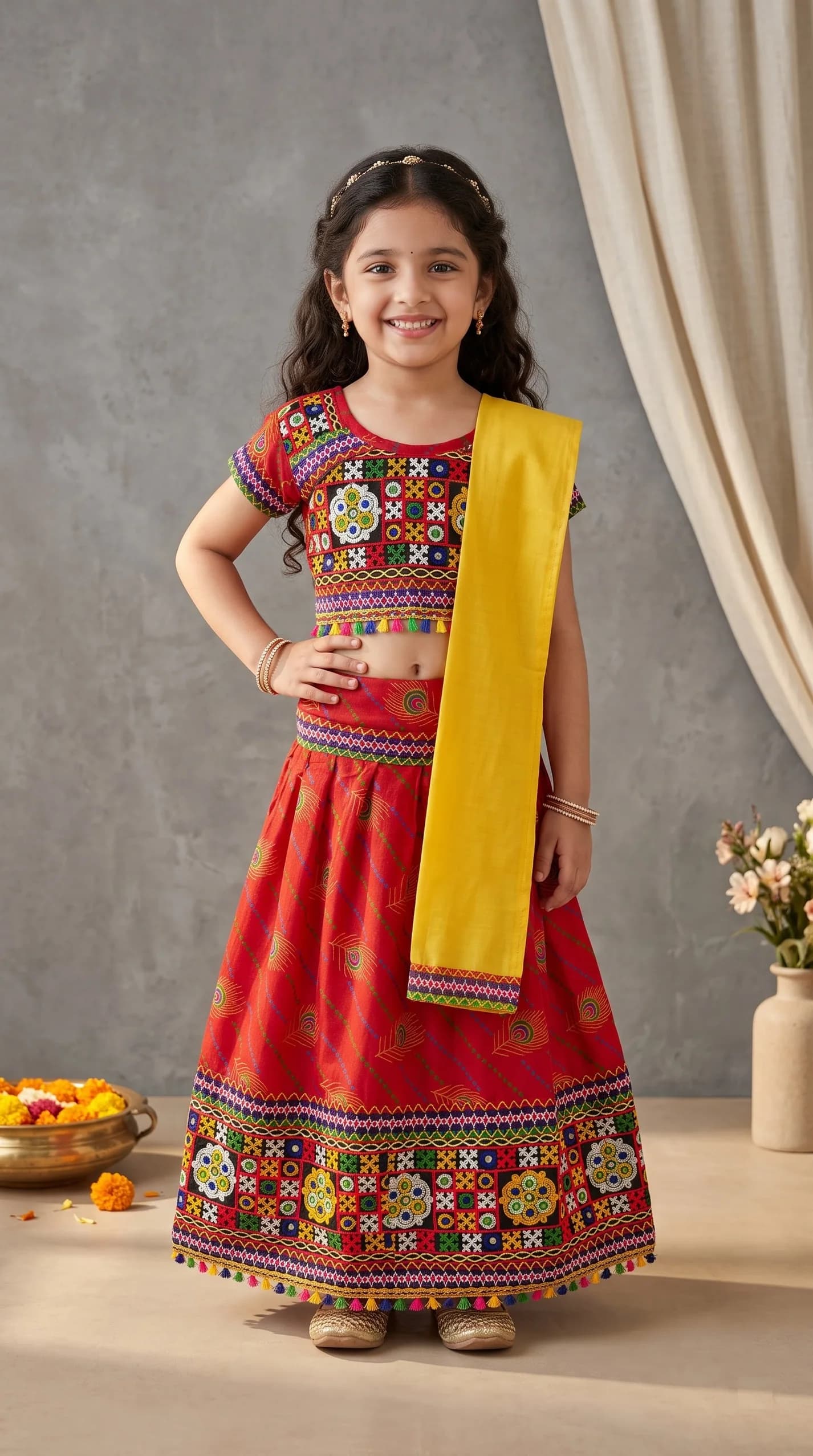 Ahhaaaa Red Lehenga Choli for Girls - Ethnic Wear for Formal/Partywear, All Season, Cotton-Blend Fabric