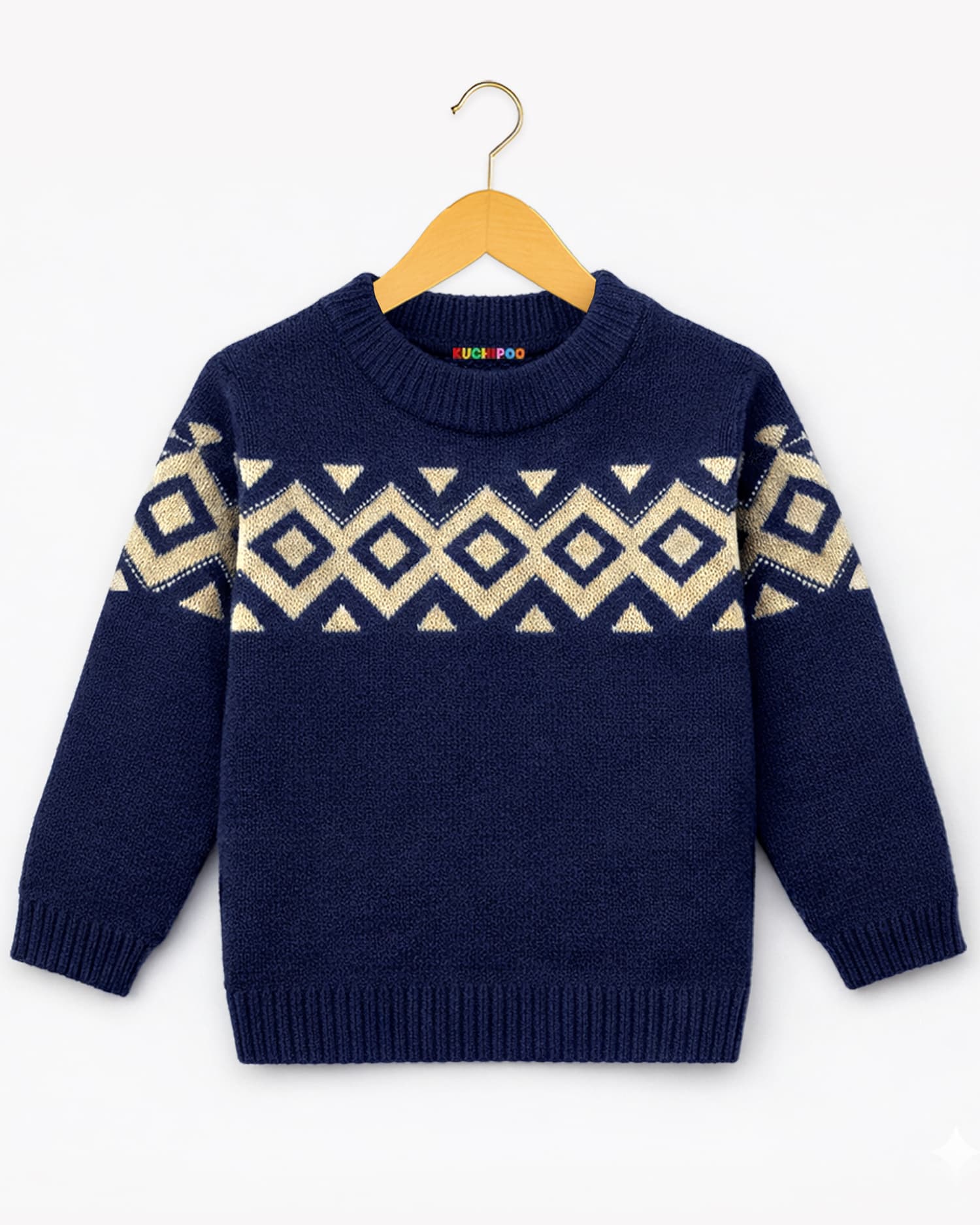 Kuchipoo Boys' Cotton Full Sleeve Pullover Sweater for Winter Casual Wear in Navy Blue