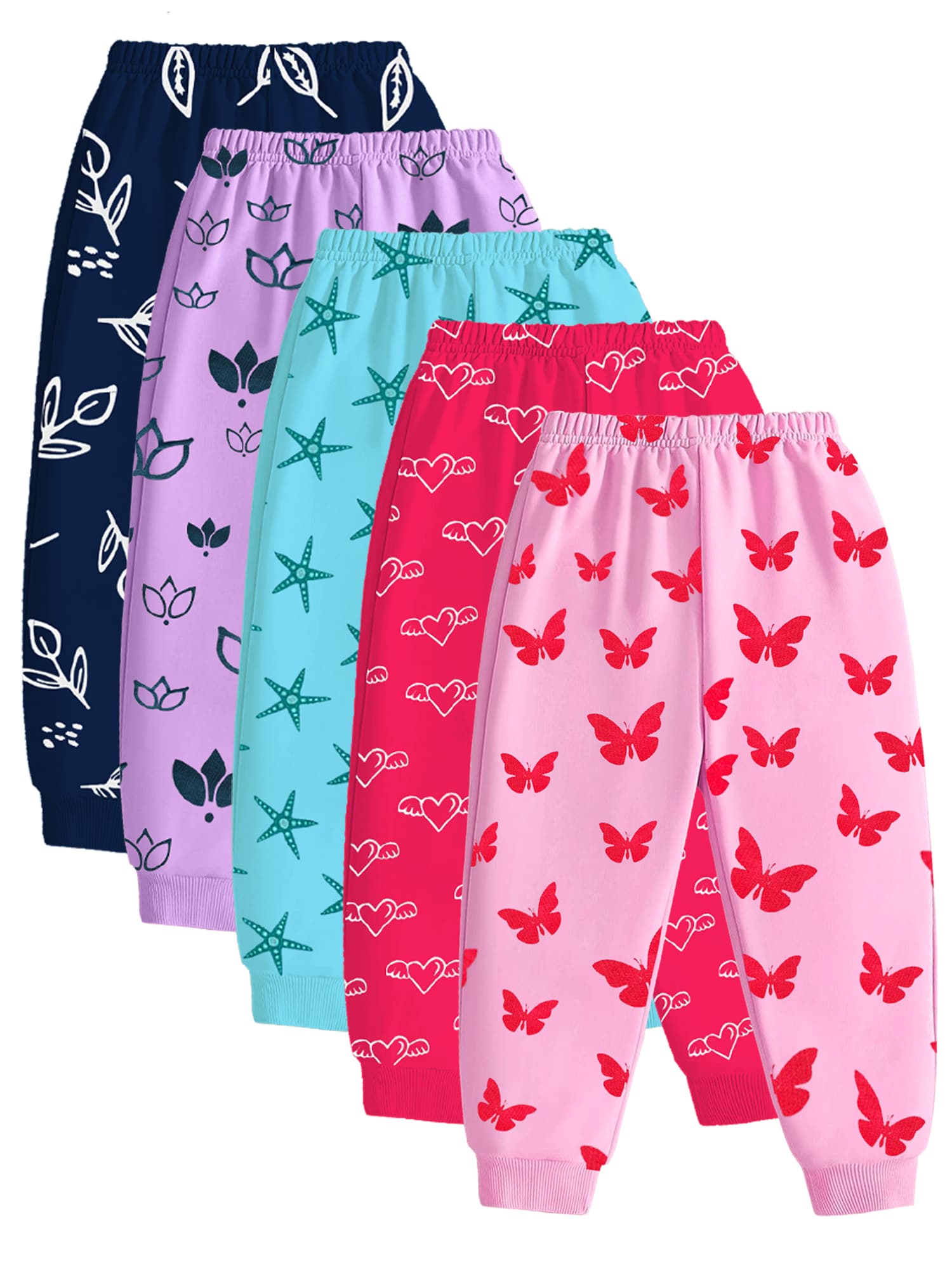 Kuchipoo Girls Navy Blue, Dark Pink, Lavender, Pink & Light/Sky Blue Cotton Full Length Joggers for Casual Daily Wear All Season