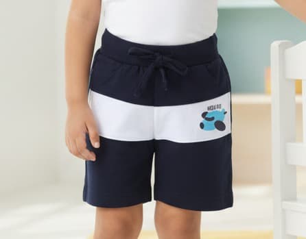 KIDZU Boys Navy Blue Cotton Above Knee Length Casual Shorts with Drawstring Closure for Summer