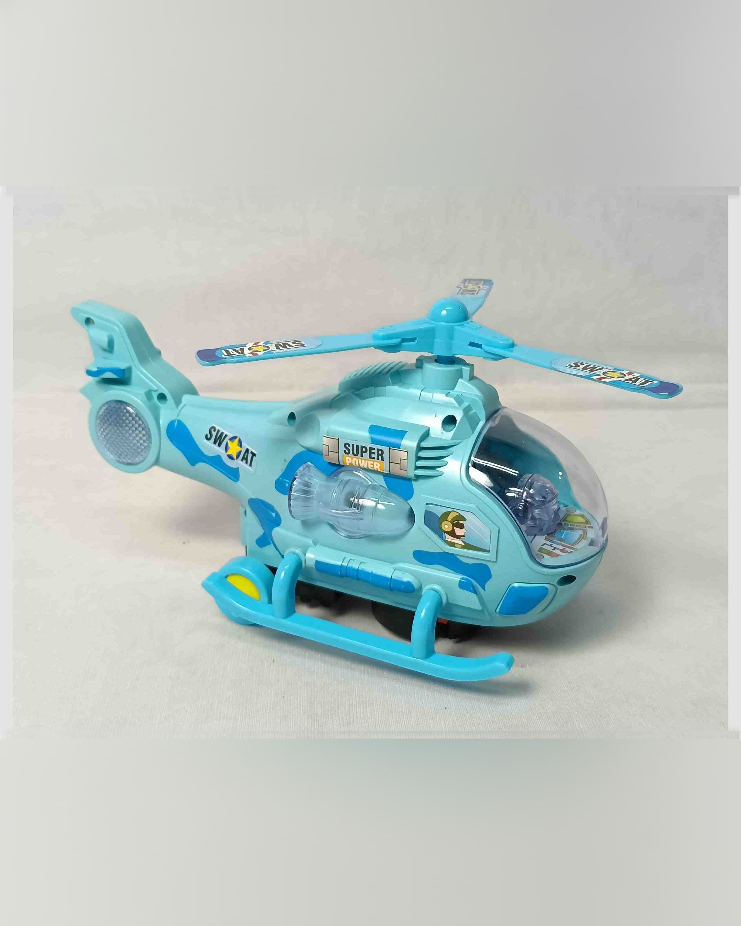 Smilebug Blue Lights & Music Air Force Helicopter Toy Small | Bump and Go Action